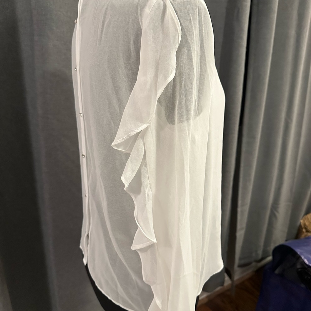 Zara White Ruffled Blouse - Picture 5 of 6